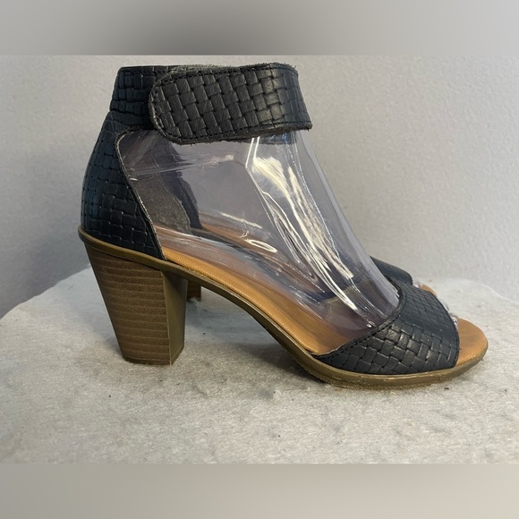 Rieker Sandals Antistress Woven Leather Black Easy close Open Toe Block Heel - Picture 3 of 13